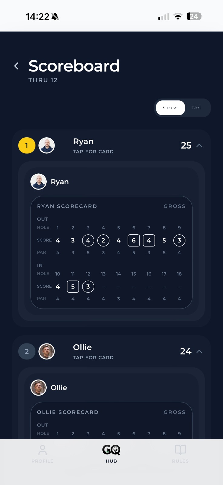 GolfQuarters match scoreboard
